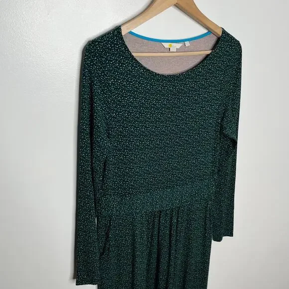 Boden Womens Abigail Long Sleeve Jersey Dress 10 Long Green Dots Pockets - Picture 4 of 11